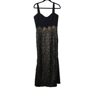 Dress the Population Black and Gold Midi Dress